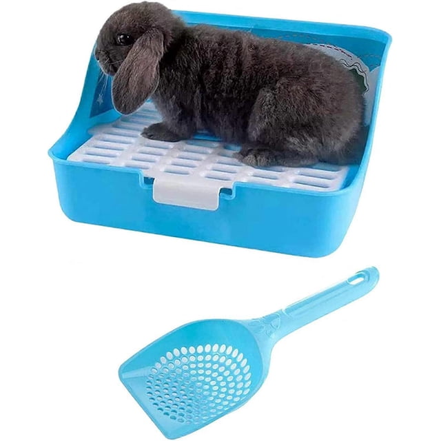 Rabbit Litter Box, Rat Litter Tray Ferret Potty Training Corner Litter Pan Cage Cleaner for Chinchillas Guinea Pigs blue -