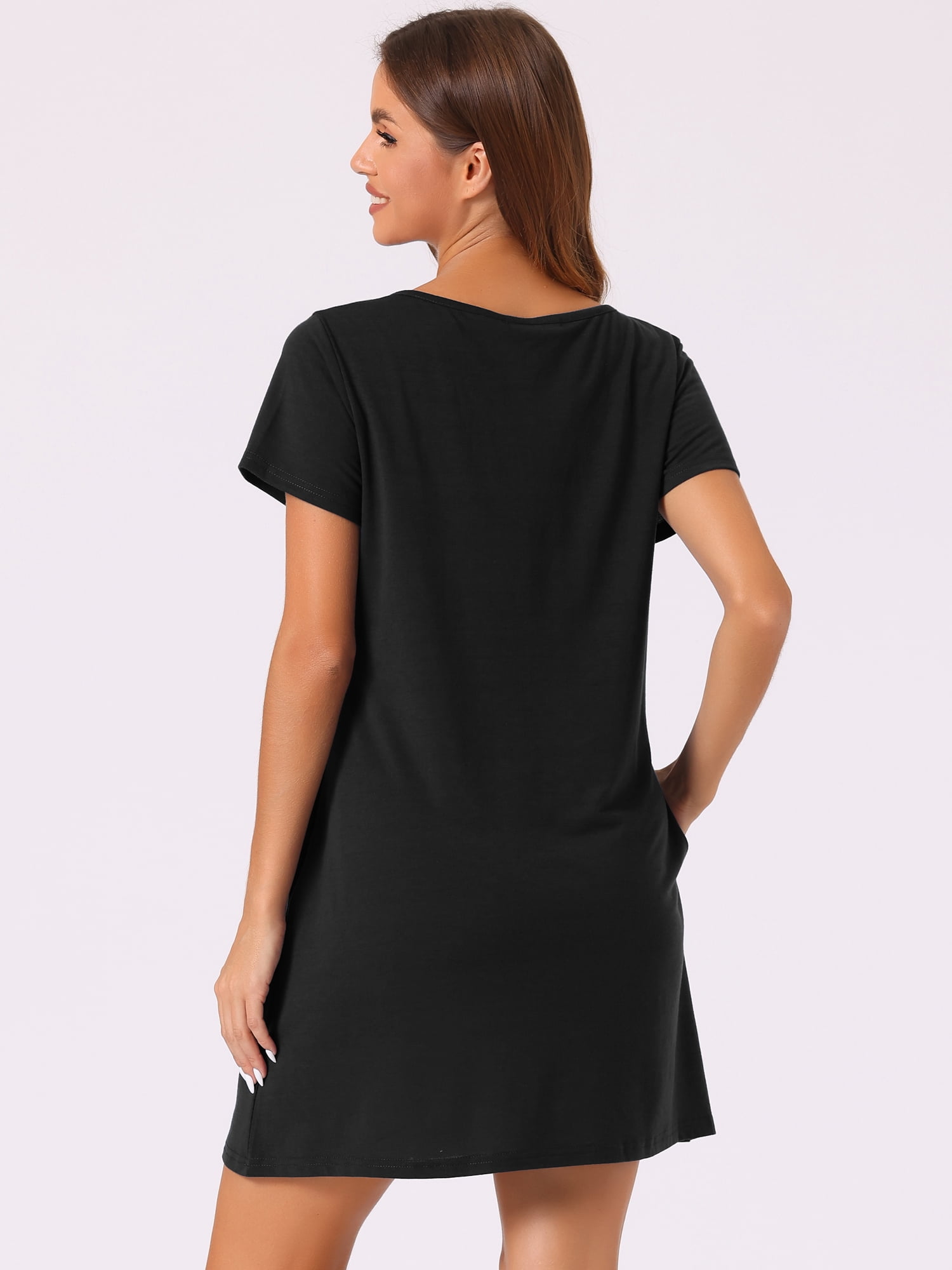 DARING DIVA Women's Button Short Sleeve Soft Short Nightgown S Black