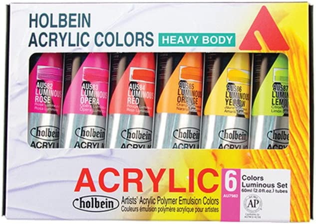 Holbein Heavy Body Artist Acrylic Luminous Set of 6, 60ml Paints ...