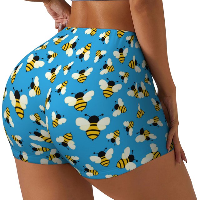 Balery Flying Bees Pantalones cortos de entrenamiento estampados para mujer, sin costuras, ajustados, para gimnasio, yoga, correr, deportes, ejercicio activo, fitness.-XX-Large