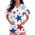thumbnail image 3 of Usa 250th Anniversary Scrub Shirt Women Usa Flag Print 1776-2026 Patriotic Star Short Sleeve T Shirts V Neck Regular Fit Summer Nursing Uniforms with Pockets, #01 Dark Blue, M, 3 of 4