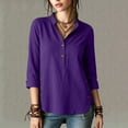 thumbnail image 3 of TGSLY Henley Tops for Women Lightweight Soft Half Button Down 3/4 Sleeve Shirts Loose Fit Dressy Casual Button Side Split Hem Solid Color Blouses S, 3 of 10
