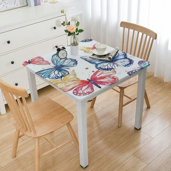 BANET Elastic Edged Flannel Backed Vinyl Fitted Square Table Cover white