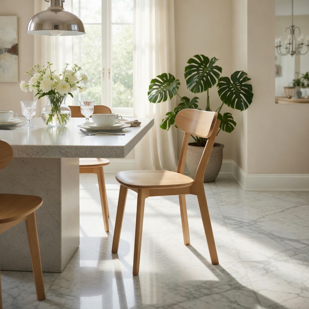 Hommoo Mid Century Modern Solid Wood Dining Chair, Ergonomic Curved Backrest, Adjustable Leveling Feet, Perfect for Dining Room, Kitchen & Living Room, Natural Wood