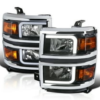 Spec-D Tuning Black Headlights w/ LED Light Bar and Silver Trim Compatible with 2014-2015 Chevy Silverado 1500, Left   Right Pair Headlamp Assembly