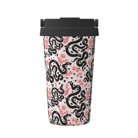 

Qekee Black Snake Print Insulated Coffee Mug Coffee Tumbler Cup Thermos Mug Water Bottle with Handle & Flip