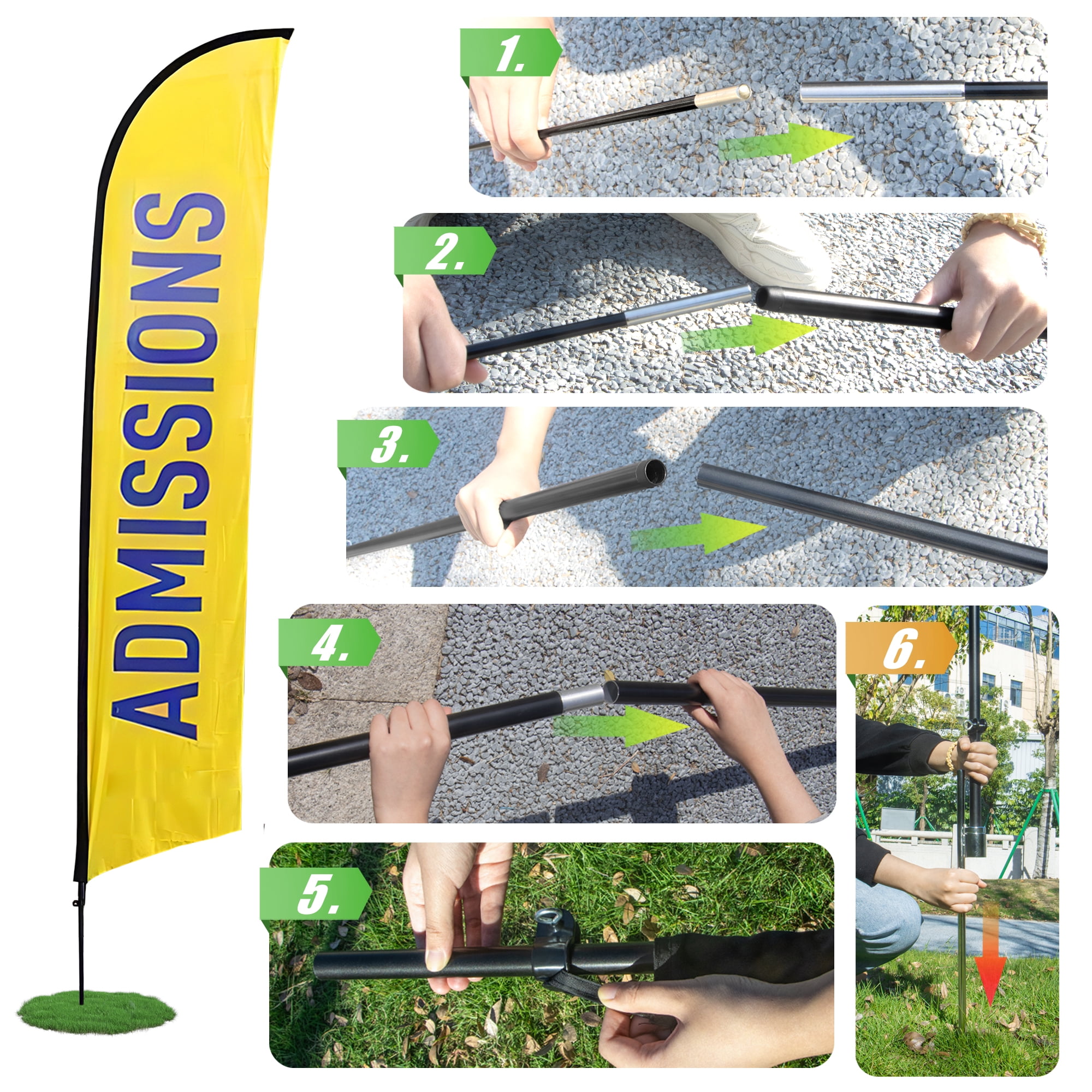 Anley Feather Flagpole Set - Assembled Flutter Banner Pole Set with Carrying Bag - Fits 2 FT X 6.5 FT Feather Flags (Flag Not Included) - Flagpole ONLY