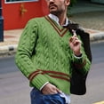 thumbnail image 4 of Mens V Neck Sweater Casual Cable Knit Slim Fit Pullover Long Sleeve Fall Winter Sweaters Green XL, 4 of 5