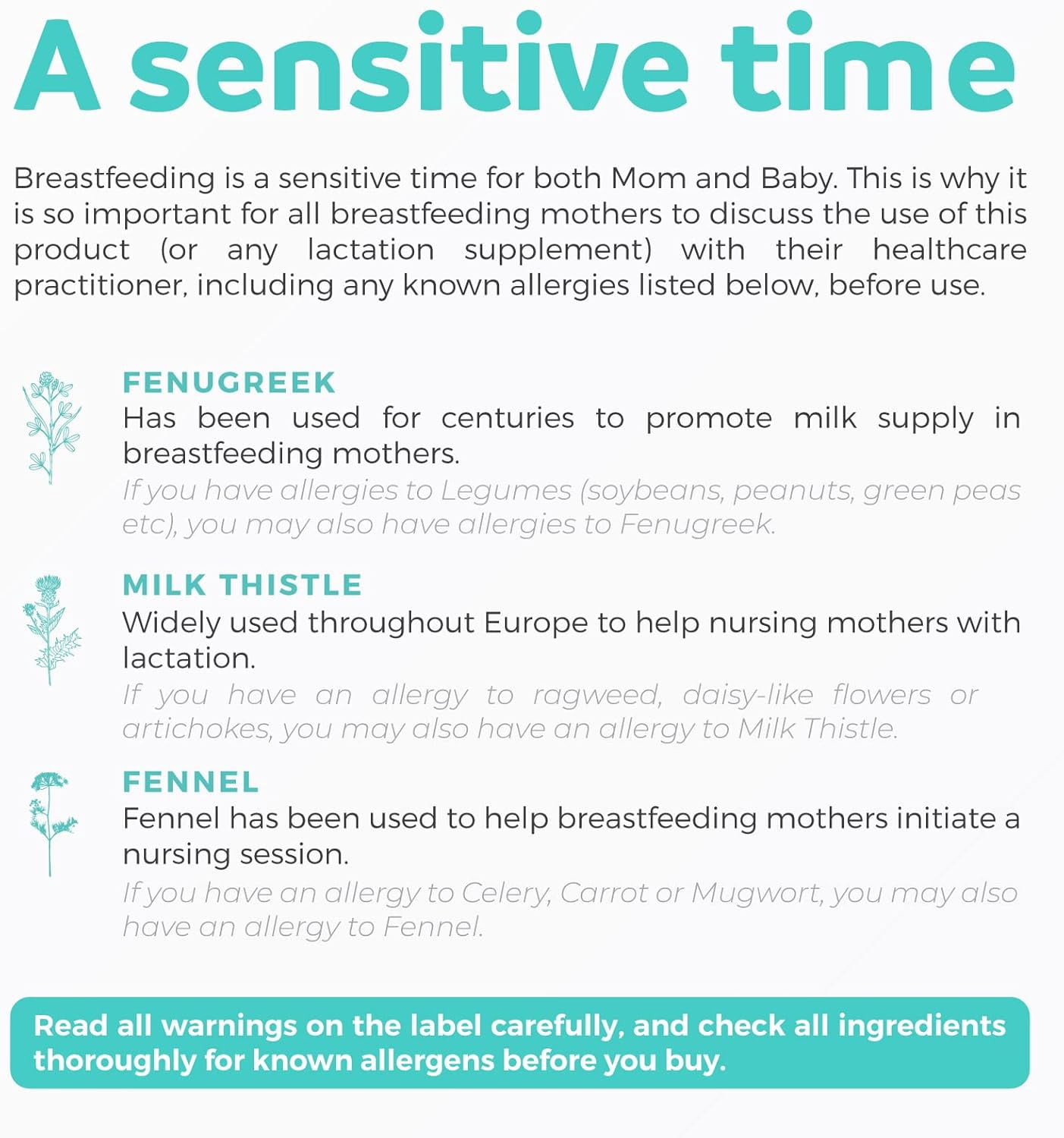 Pure Mom Organic Lactation Supplement with Milk Thistle, Fenugreek Seeds, and Fennel, 60 Capsules