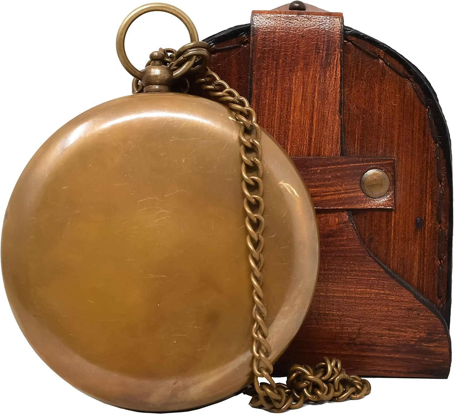 Brass Sundial Working Compass With Leather Case