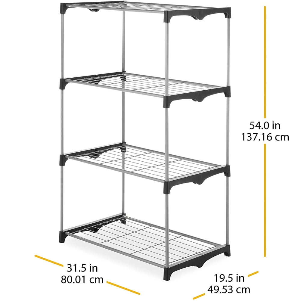 Whitmor 4-Tier Freestanding Metal Shelf Tower Closet System, Black & Silver