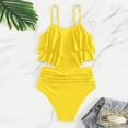 thumbnail image 4 of HAOTAGS Girls Two - Piece Ruffled Tankini Swimsuit,Solid Hue Water - Resilient Splicing Beach Ruffle Swimsuits Yellow 9-10, 4 of 8