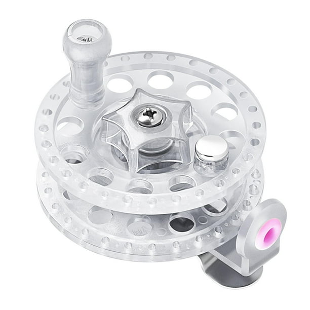 Carrete de pesca giratorio de 6 cm de diámetro, accesorios con ranura en V para agua salada. Blanco