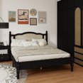 thumbnail image 3 of Queen Size Wooden Platform Bed with Natural Rattan Headboard, Vintage Bed Frame with Wooden Slat Support, Black, 3 of 11