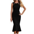 thumbnail image 2 of Wycnly Womens Dresses Elegant Bodycon Wrap Strap Cocktail Party Prom Mermaid Dresses Fashion Solid Round Neck Sleeveless Long Summer Dress Black l, 2 of 7