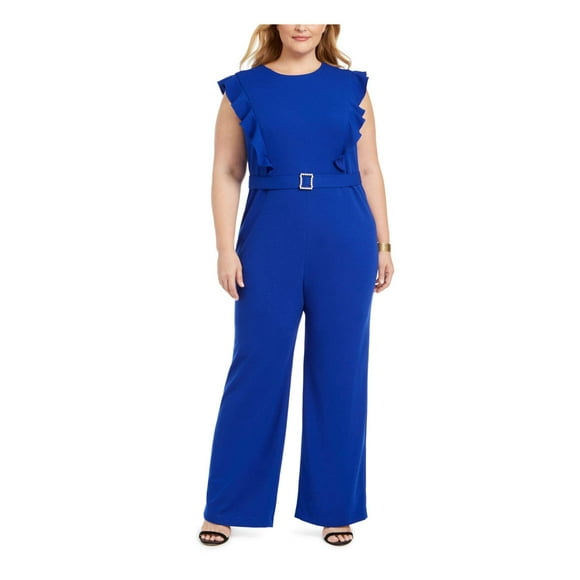 Betsey Johnson Womens Blue Jewel Neck Wide Leg Jumpsuit Size 16W