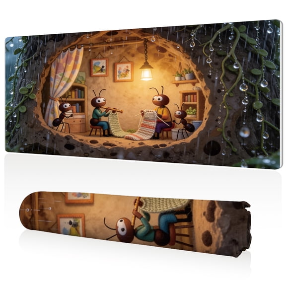 LIVEKEY Extra Large Mouse Pad 80x40x0.3cm Cozy Ant Home in Treehole Design Full Desk Coverage Non Slip Surface Durable Easy Clean Stitched Edges for Gaming and Office