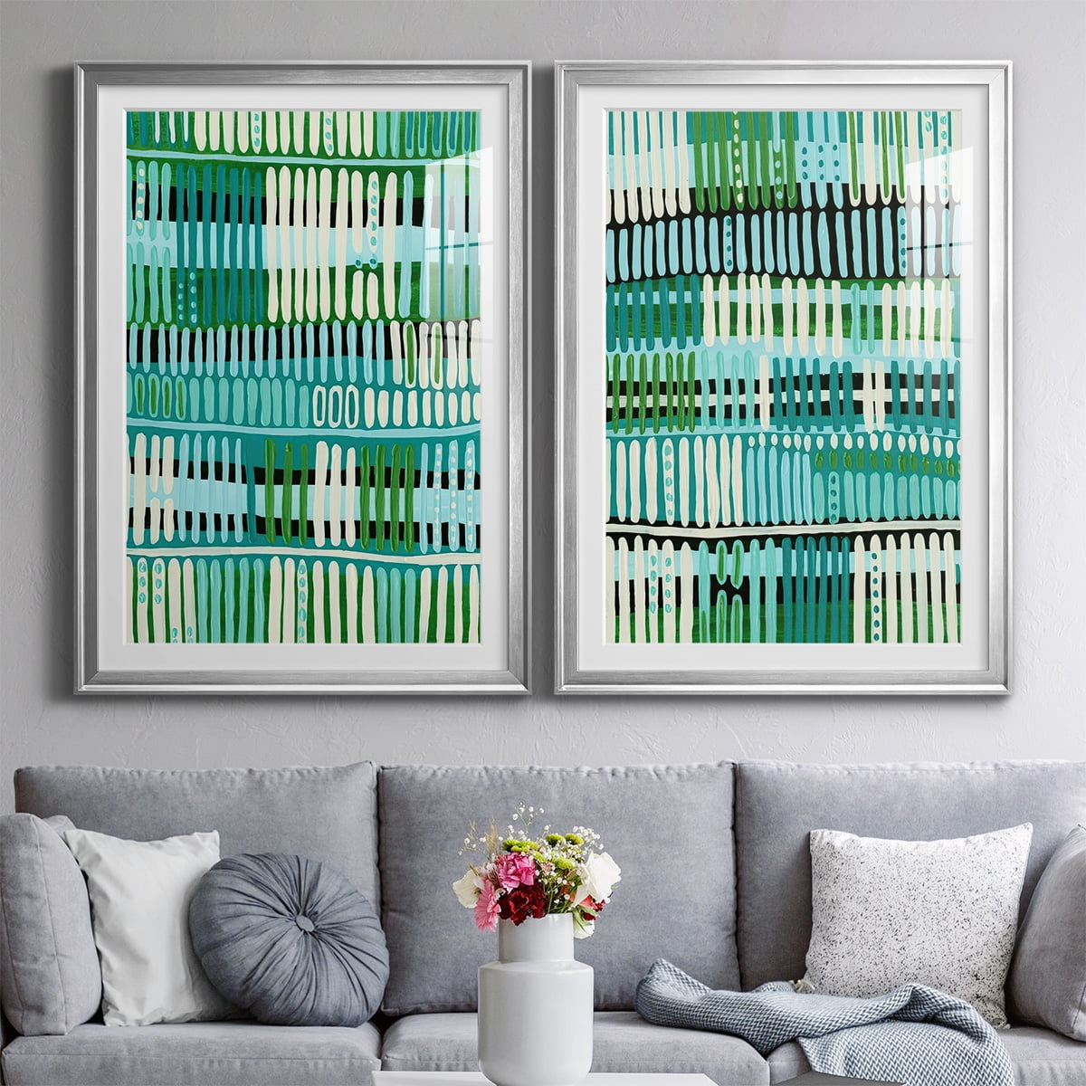 Wexford Home Teal Pattern I Premium Framed Print, 18.5" x 24.5" - Ready to Hang, Silver (Set of 2)