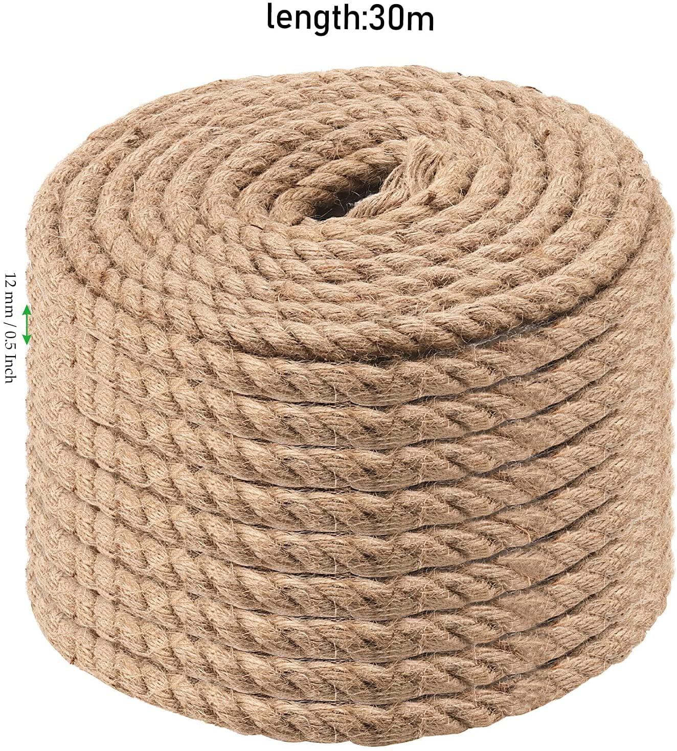 ZEONHAK 1/2 Inch Burlap Jute Twine Rope, Extra Thick Twisted Manila Hemp  Rope In Brown Tone, 100 Feet Long 