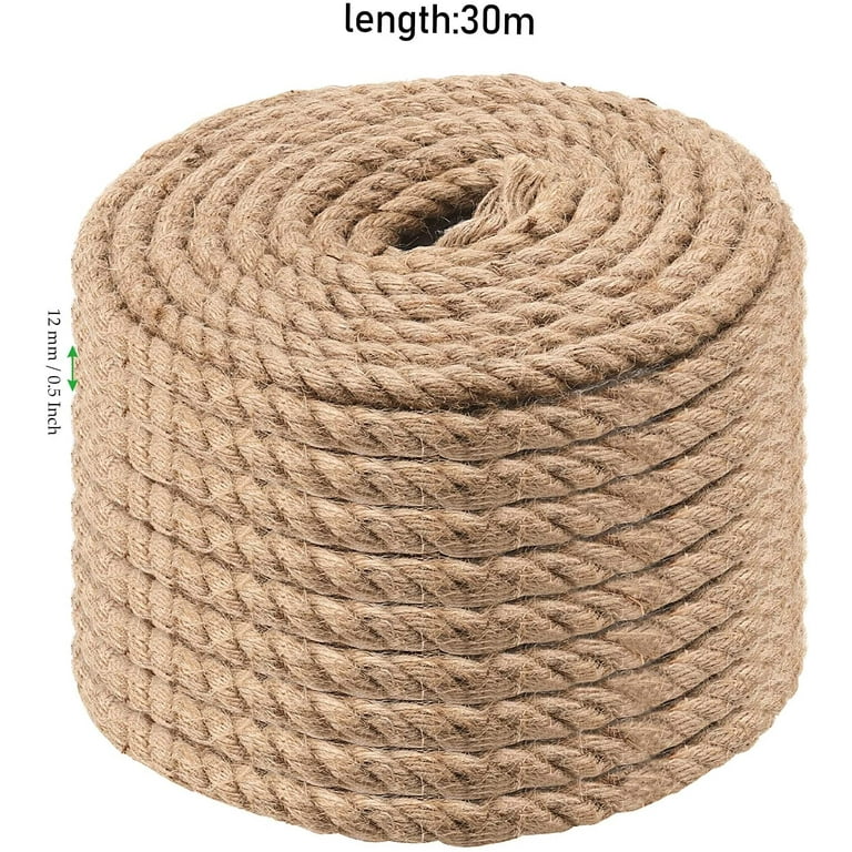 ZEONHAK 1/2 Inch Burlap Jute Twine Rope, Extra Thick Twisted Manila Hemp  Rope In Brown Tone, 100 Feet Long 