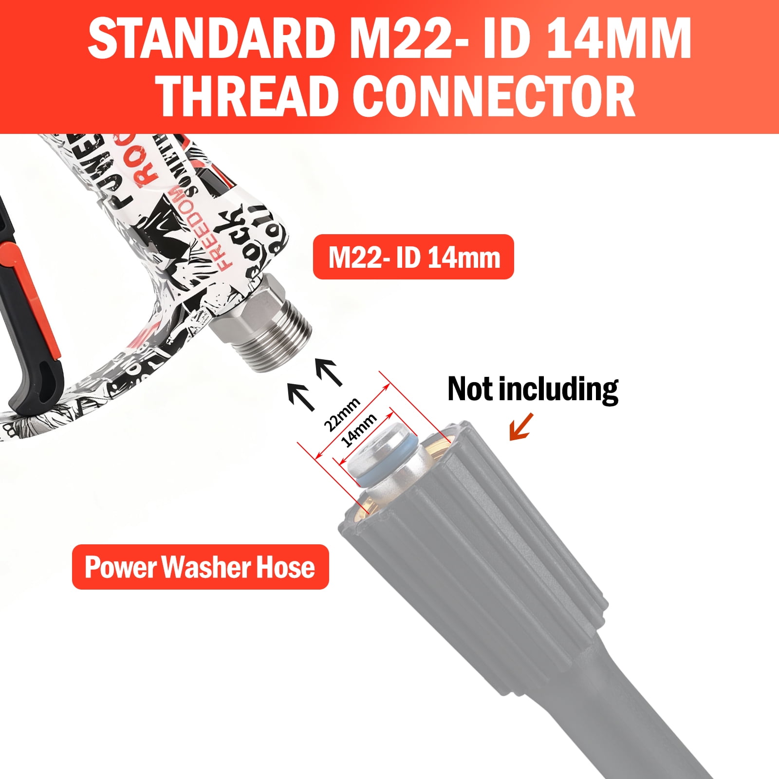 Bear Force High Pressure Washer Gun 3000 PSI Max, Color Painted Power Washer Short Gun M22-ID14mm with 5 Spray Nozzles, Car Wash, Car Cleaning, Car Care Detailing