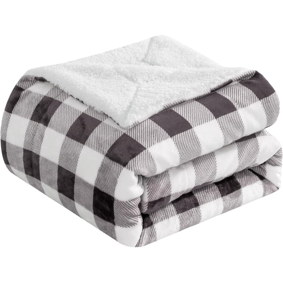 Elegant Comfort Soft,Plush Buffalo Plaid Fleece Throw – Soft Micromink Sherpa Reversible Blanket for Bed, Sofa, and Couch, Buffalo Gray
