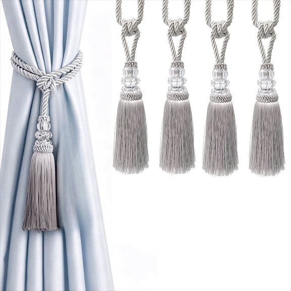 Generic 4 Pack Tassel Curtain Tiebacks, Crystal Ball Decorative Rope for Bedroom & Living Room