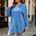 thumbnail image 2 of Women Plus-Size Long Hooded Sweatshirt Drawstring Long Sleeve Curved Hem Hoodie Tops With Kangaroo Pocket Casual Loose Daily Outerwear Blue L, 2 of 6