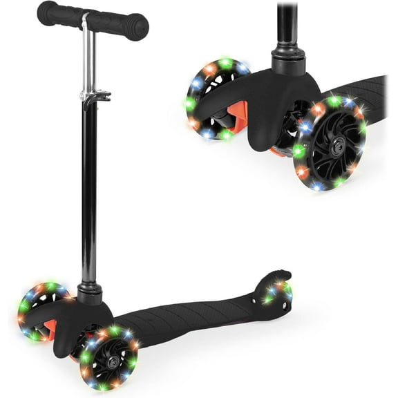 WYDK Kids Mini Kick Scooter Toy w/ Light-Up Wheels, Height Adjustable T-Bar, Foot Break - Black