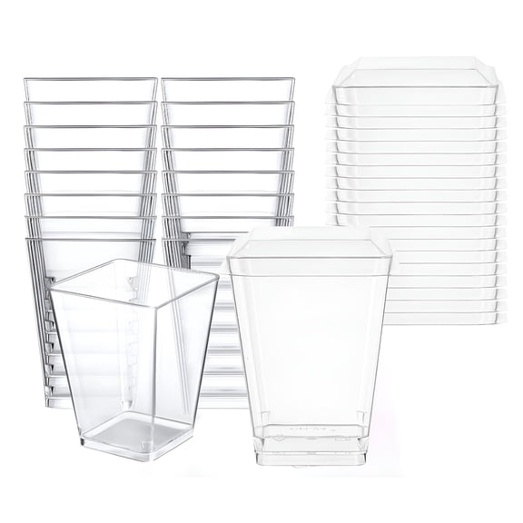 BPPEG 20 Pack 5 oz Square Clear Plastic Dessert Cups with Lid Small Clear Plastic Tumbler Cups Great for Desserts, Appetizers, Puddings and More