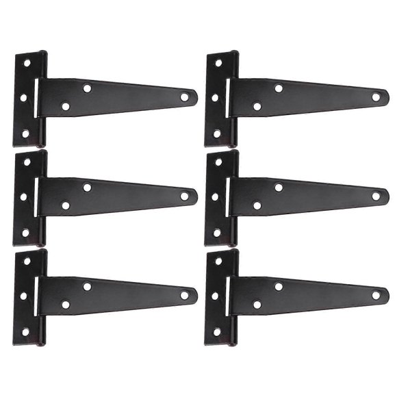6Pcs T- Strap Barn Door Hinges Shed Door Heavy Duty Hinges Black Gate Strap Hinges for Metal Gates or Wooden Fences ( 4 Doors