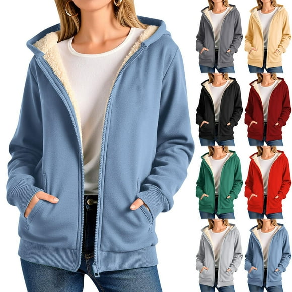 CFLVAEK Sherpa Fleece Lined Hoodies for Women Thick Winter Warm Hooded Jackets Cozy Full Zip Up Hoodie Sweatshirts Solid Color Long Sleeve Fall Sweatshirt with Pockets Black M