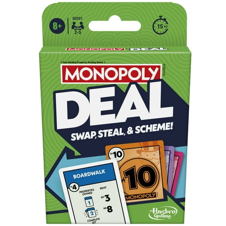 Monopoly Deal Card Game, Quick-Playing Family Card Game for 2-5 Players, Stocking Stuffers for Kids Ages 8 and Up