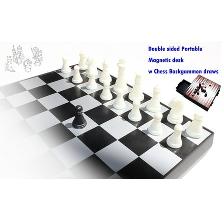 Anti-Slip Travel Size Magnetic Chess & Backgammon Board Game W Draws Portable with instructions
