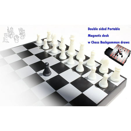 Anti-slip Travel Size Magnetic Chess & Backgammon Board Game w Draws Portable with Instructions