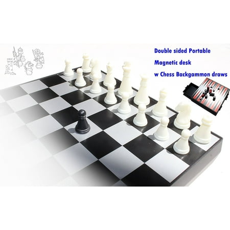 Anti-slip Travel Size Magnetic Chess & Backgammon Board Game w Draws Portable with