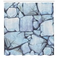 thumbnail image 3 of Cobblestone Shower Curtain, Cottage House Concept Hand Drawn Style Illustration of Stone Wall, Fabric Bathroom Set with Hooks, 69W X 84L Inches Extra Long, Pale Blue and Eggplant, by Ambesonne, 3 of 3