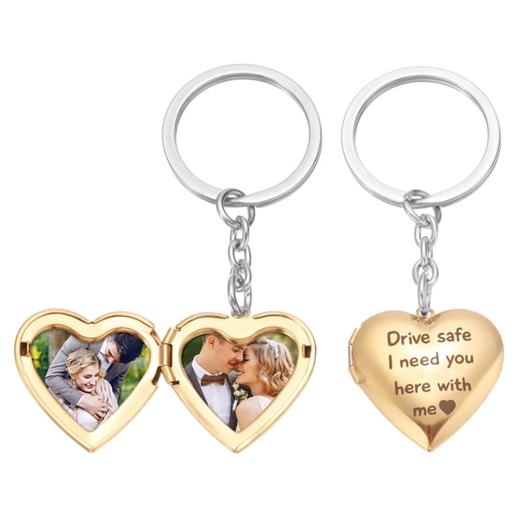 Heart Locket Keychain for Women, Rose Gold Stainless Steel Photo Keychain