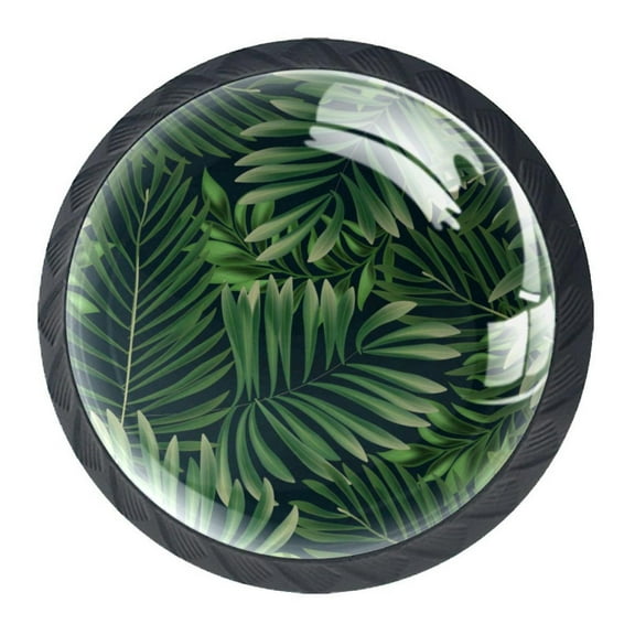 4 Pcs Dark Green Tropical Leaves Knobs for Kitchen Cabinet Cupboard Dresser Bookcase Drawer Pulls Handles Round Home Decor