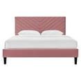 thumbnail image 6 of Platform Bed Frame, King Size, Pink, Velvet, Modern Contemporary, Bedroom Master Guest Suite Room, 6 of 9