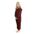thumbnail image 3 of Big Feet Pjs Kids’ Buffalo Plaid Fleece Hoodie One‑Piece Pajama Jumpsuit, Red/Black, Size 16, 3 of 7