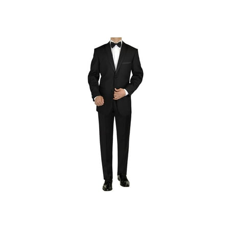 GN GIORGIO NAPOLI Men's Tuxedo Suit Two Button Jacket Flat Front Adjustable Pant Black