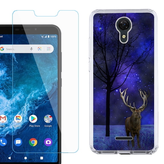 Slim-Fit Protective Phone Case compatible with Cricket Icon 2, with Tempered Glass Screen Protector, by OneToughShield ® - Midnight Deer