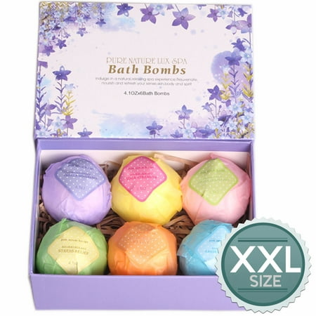 LuxSpa Bath Bombs Gift Set - The Best Ultra Lush Natural Bubble Fizzies With Dead Sea Salt Cocoa And Shea Essential Oils, 6 x 4.1 oz, The Best Birthday Gift idea For Her/Him, wife, (Best Bath Salt In India)