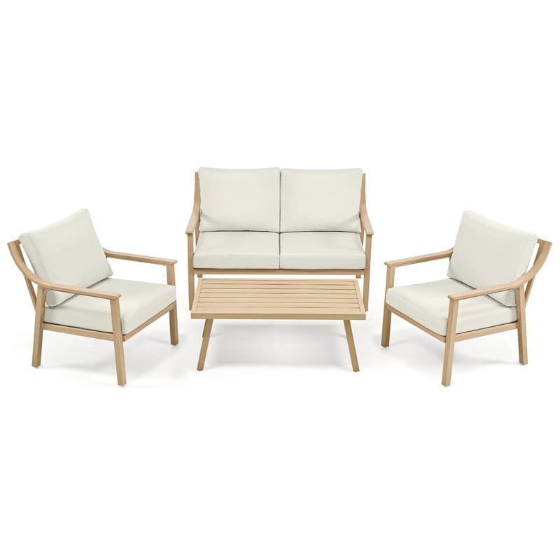 4-Piece Patio Furniture Set - Outdoor Aluminum Patio Conversation Set Includes 1 Loveseat, 2 Armchairs, and 1 Coffee Table