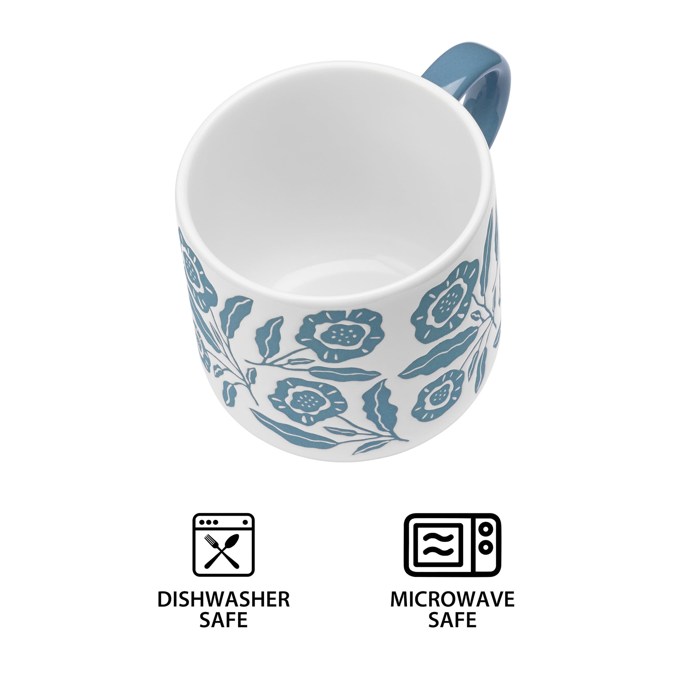 Mainstays 14.2-oz White & Blue Floral Glazed Ceramic Mug