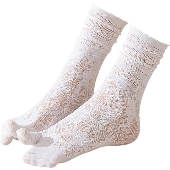 Jiibva Flip Flop Socks 1 Pairs Lace Toe Socks Women Tabi Geta Socks Hollow Out Mesh High Tube Cotton Socks With Separate Fingers