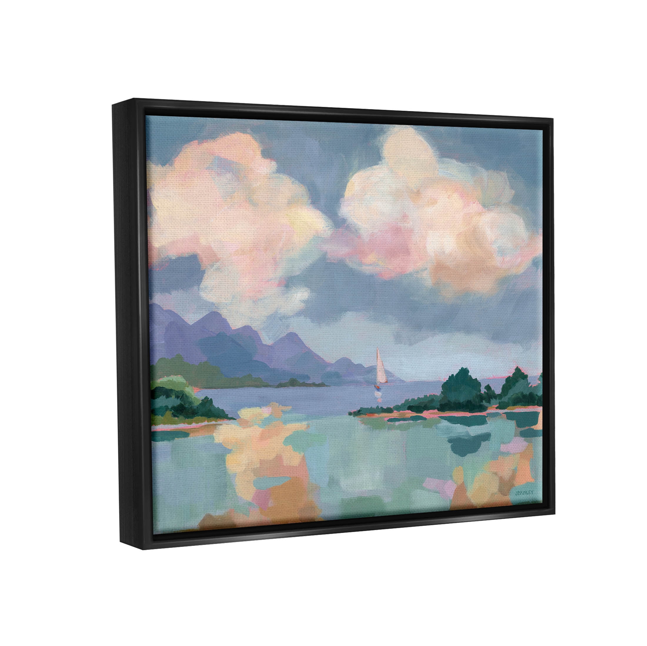 Stupell Industries Escape Peaceful Bay Landscape Painting Jet Black Floating Framed Canvas Print Wall Art, Design by Brinley Designs