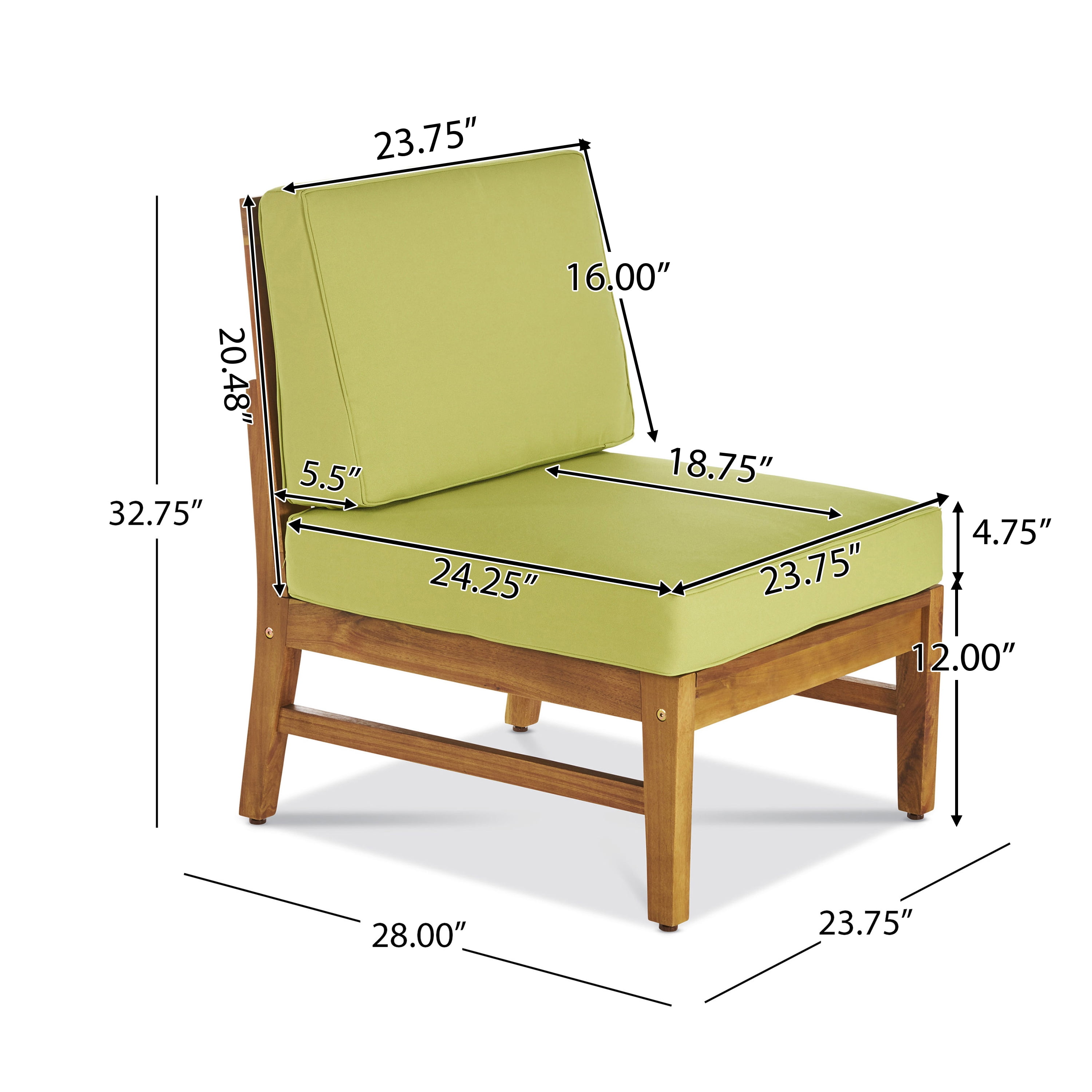Bodhi Outdoor 8 Seater Acacia Wood Sectional Sofa and Table Set with Cushions, Teak, Green