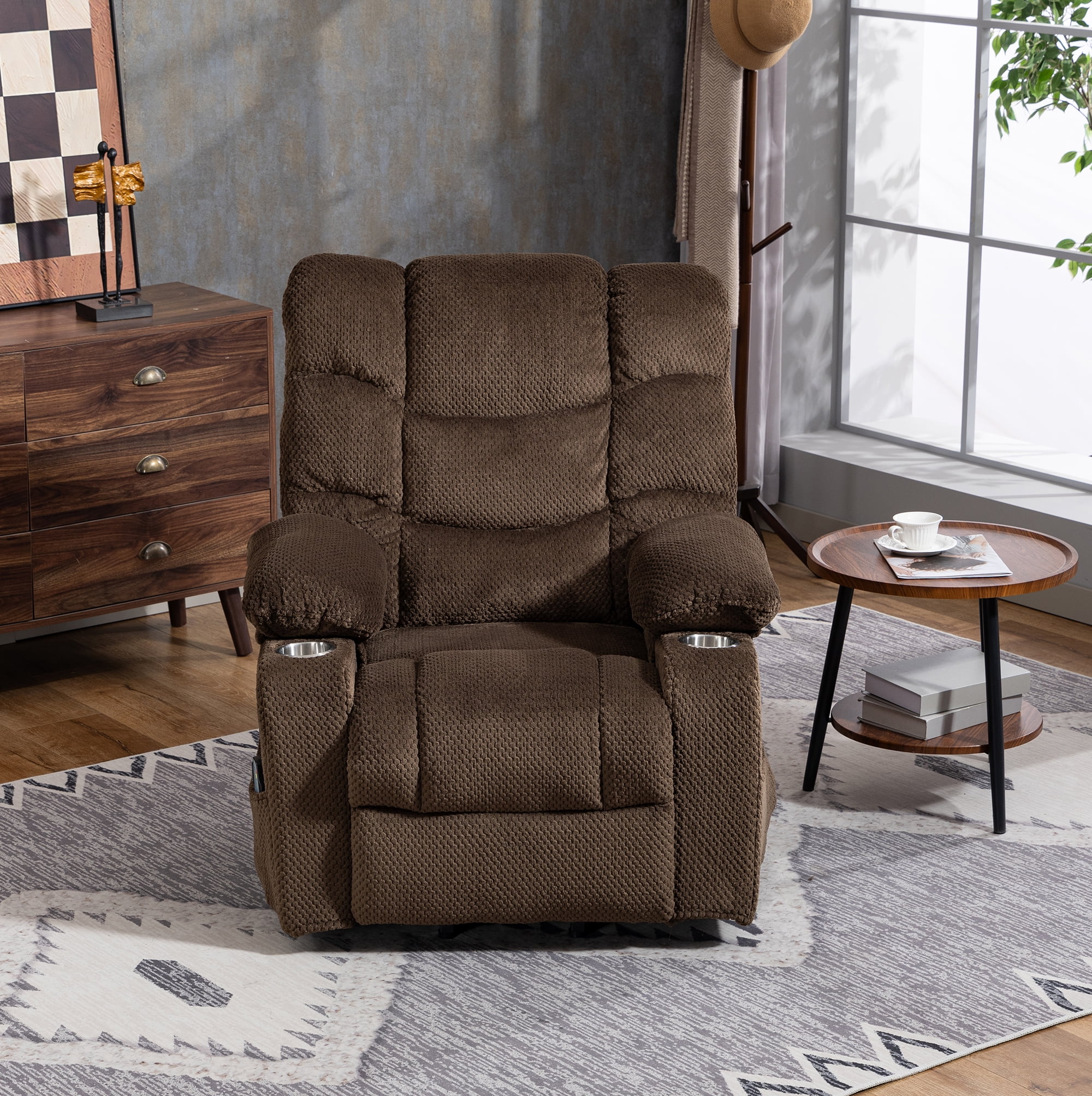 Leumius Power Lift Recliner Chair for Adult,Oversized Recliner with Massage and Heating,Ergonomic Lounge Chair with 2 Cup Holders for Living Room, Bedroom,Brown